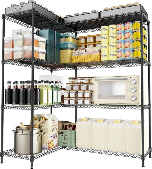 M MZG 4 Tiers Storage Shelves Load 1200LBS, Metal Shelving Wire Metal Shelving Unit Shelves for Storage Adjustable Garage Shelving for Pantry Kitchen Garage Black 15.8" D x 33.5" W x 59.5" H by MEIGAOPLASTICANDMETALHKCOLIMITED
