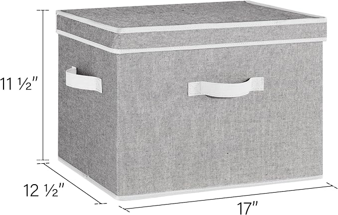 StorageWorks Fabric Storage Bins with Lid, Decorative Storage Boxes for Shelves, Stackable Closet Organizer Basket with Handles, Jumbo, Gray, 2-Pack - Image 2