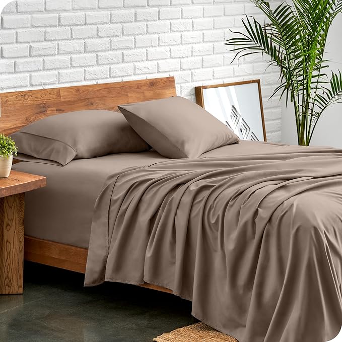Bare Home Twin XL Sheet Set - 1800 Ultra-Soft Microfiber Twin Extra Long Bed Sheets - Double Brushed - Deep Pockets - Easy Fit - 3 Piece Set - Bedding Sheets & Pillowcases (Twin XL, Taupe)