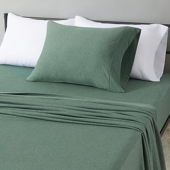 Amazon Basics 100% Cotton Jersey Bed Sheet Set, Twin, Olive (Melange), Solid