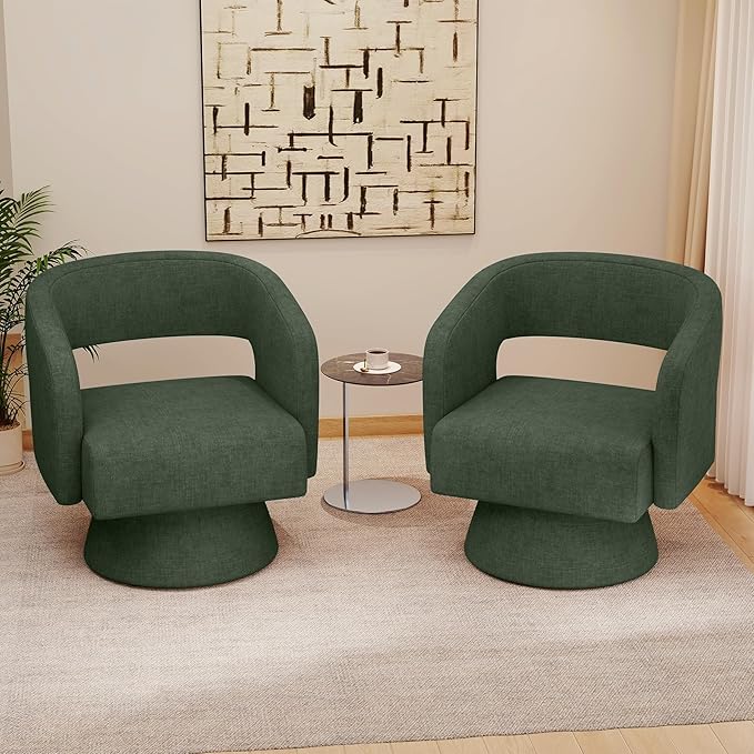 Nebuaegis Swivel Accent Chair Set of 4, Modern Comfy Chenille Barrel Chairs, Oversized Upholstered Round Arm Chair for Living Room, Bedroom, Reading Room, Green