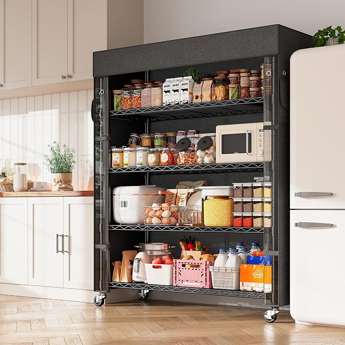 REIBII 72.8" H Storage Shelves with Cover & Wheels, Wire Shelving Heavy Duty Metal Shelving for Pantry Kitchen Garage, Storage Rack Shelf Shelving for Commercial Industrail, 35" W*16" D*72.8" H - Image 2
