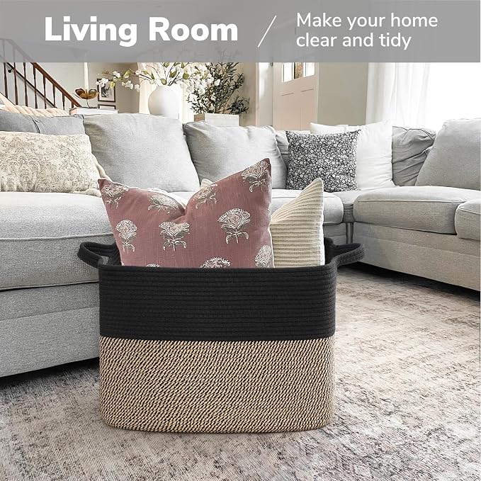 Goodpick Woven Baskets for Organizing, 18" x 14" x 12" Wicker Laundry Basket with Handles, Decorative Toy Baskets Storage Kids, Blanket Basket for Living Room, Bedroom - Image 2