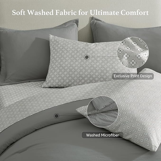 Monbix Full Size Comforter Set - 7 Pieces Granite Grey Prewashed Bed in a Bag Full Bedding Sets with Comforters, All Seasons Ultra Soft Comforter Bed Set with Sheets,Pillowcases & Shams