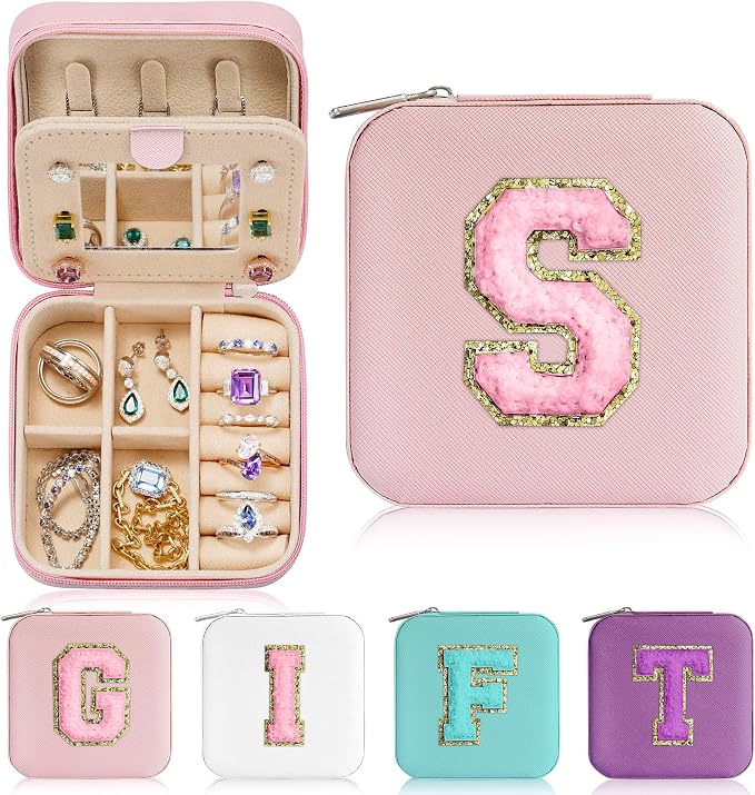 Parima Bridesmaid Gifts for Wedding Day, Bridesmaid Gifts for Women | Bridesmaid Proposal Gifts Unique Gifts | Wedding Travel Essentials Small Jewelry Box | Travel Jewelry Case - Letter S, Pink by PARIMA