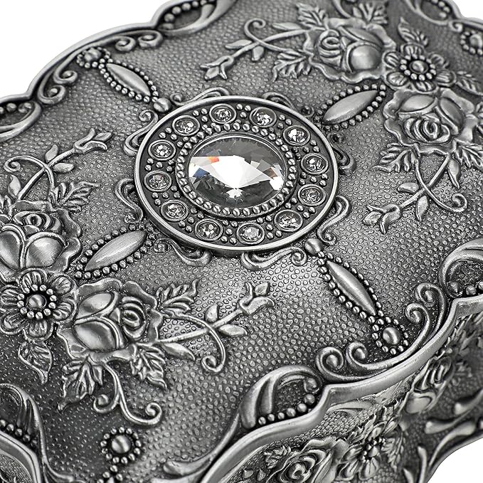 Hipiw Vintage Jewelry Organizer Box - Metal Trinket Storage Box Ornate Treasure Chest Box Jewelry Decorative box Keepsake Gift Box Case for Women,4.9"x3.4"x2.7" - Image 9