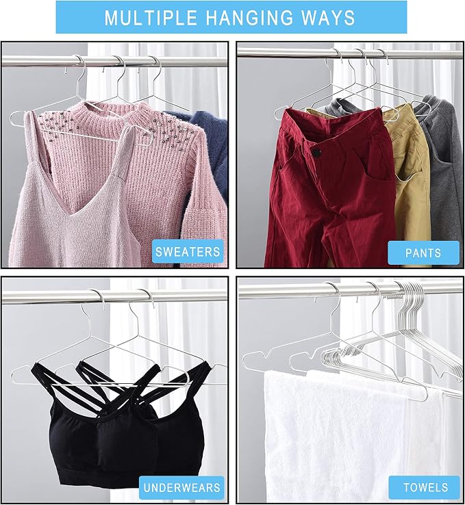 Seropy Clothes Hangers 50 Pack Coat Hangers Wire Hanger Bulk Metal Hanger Non Slip Heavy Duty Clothing Hangars Space Saving Thin Hangars Stainless Steel Hangar for Clothes, 16.5 Inch - Image 5