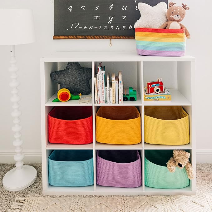 OrganiHaus Rainbow Basket - Colorful Woven Storage Basket for Playroom, Nursery & Classroom Decor & Toy Storage, 15x9x10 - Image 8