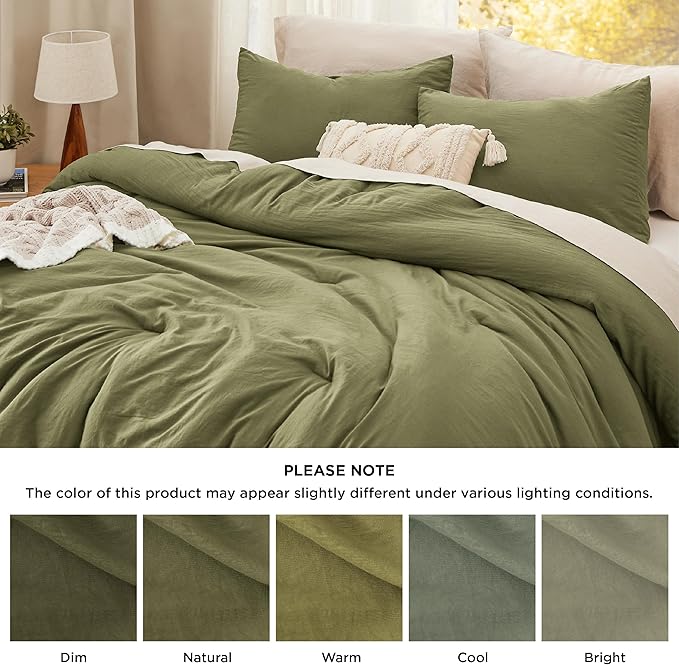 Bedsure King Comforter Set, Olive Green Soft Prewashed Bedding for All Seasons, 3 Pieces GentleSoft™ Bed Set, 1 Lightweight Comforter (104"x90") and 2 Pillowcases (20"x36")