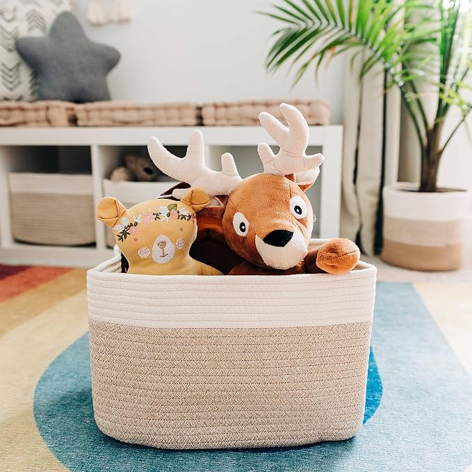 OrganiHaus Cotton Rope Basket for Shelf - Woven Storage Basket for Organizing, Closet & Toy Storage - Light Honey/Off-White - 15x9x10 - Image 6