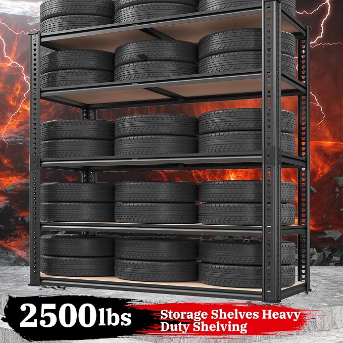 REIBII 40" W Garage Shelving 2500LBS Storage Shelves 72" H Metal Shelving 5 Tier Metal Shelves Adjustable Pantry Shelf for Garage Closet Kitchen Basement 40" W x 19.7''D x 72''H - Image 4