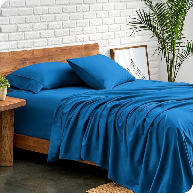 Bare Home Queen Sheet Set - 1800 Ultra-Soft Microfiber Queen Bed Sheets - Double Brushed - Deep Pockets - Easy Fit - 4 Piece Set - Bedding Sheets & Pillowcases (Queen, Medium Blue)