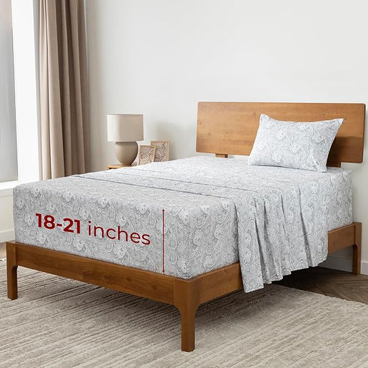Mellanni Extra Deep Twin Sheets - 3 PC Iconic Collection Bedding - Hotel Luxury, Ultra Soft, Cooling Bed Sheets - Wrinkle, Fade, Stain Resistant (Twin, Paisley Gray)