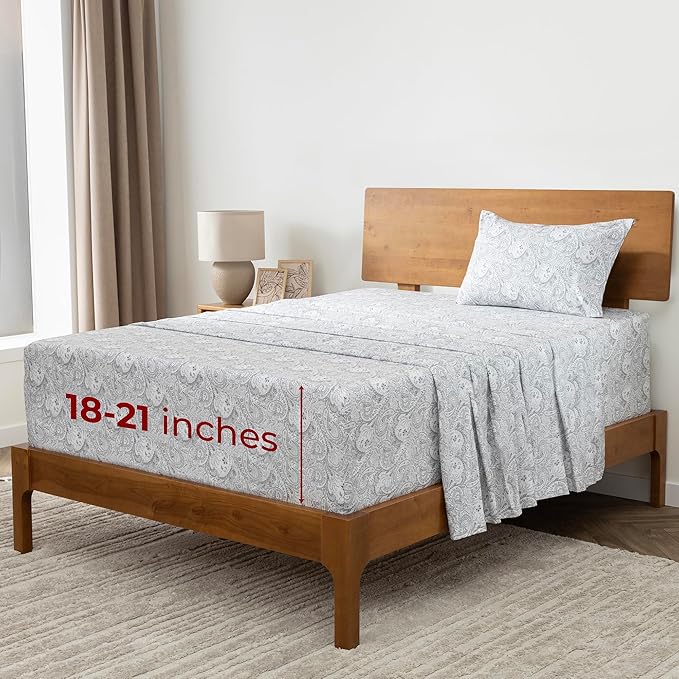 Mellanni Extra Deep Twin XL Sheets - 3 PC Iconic Collection Bedding - Luxury, Ultra Soft, Cooling Bed Sheets - Wrinkle, Fade, Stain Resistant (Twin Extra Long, Paisley Gray)