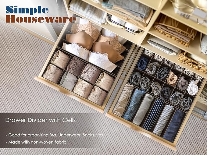 Simple Houseware 4-Pack Drawer Organizer Set - Closet Dividers for Underwear, Socks, Bras, Scarves, Ties - Foldable Non-Woven Storage Boxes, Brown - Image 6