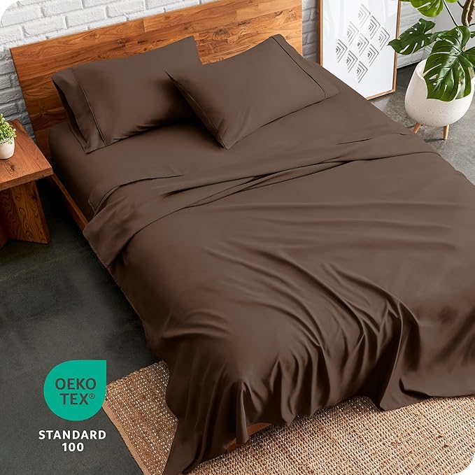 Bare Home Split Head Flex King Sheet Set - 1800 Ultra-Soft Microfiber Bed Sheets - Double Brushed - Deep Pockets - Easy Fit - 4 Piece Set - Bedding Sheets & Pillowcases (Cocoa)