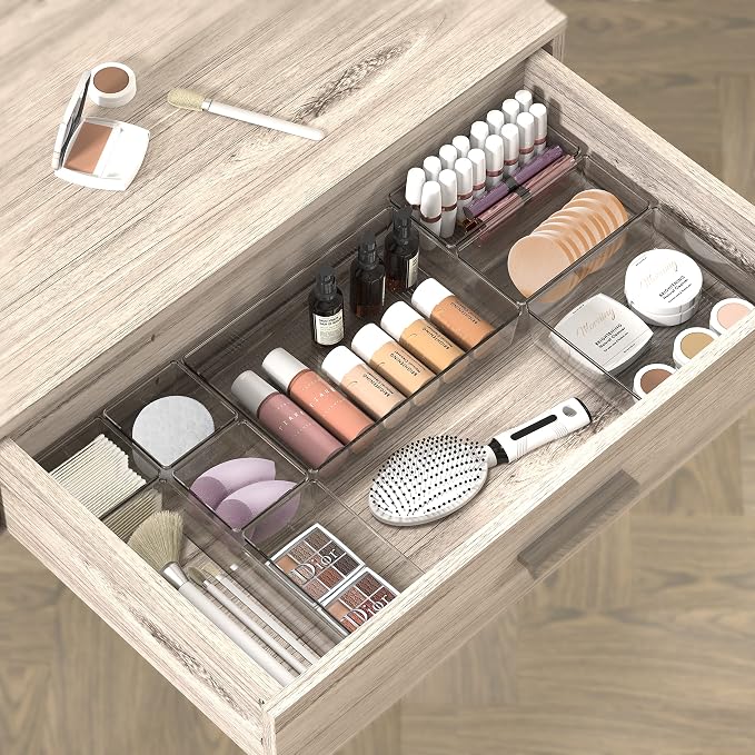 Simple Houseware 20 PCS Clear Plastic Drawer Organizers Set, 5-Size for Makeup, Bathroom, Bedroom and Office - Image 4