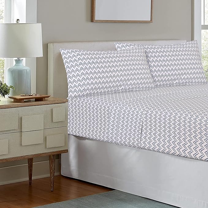 RUVANTI 100% Cotton Sheets – Twin XL Size Percale Bedding, Cooling & Breathable Floral Design, Durable with a Crisp, Soft & Comfortable Feel, 16" Deep Pocket, 3-Piece Set, Chevron
