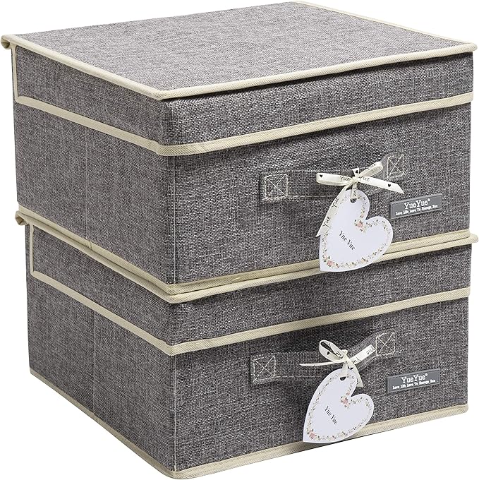 YueYue Cloth Foldable Fabric Bins Box Storage - 2 Pack 12.4 X 12 X 6.7 Inch Storage Bins With Lids Organizer Basket Gray - Bins Storage Shelves Closet Boxes Pack Collapsible by YueYue