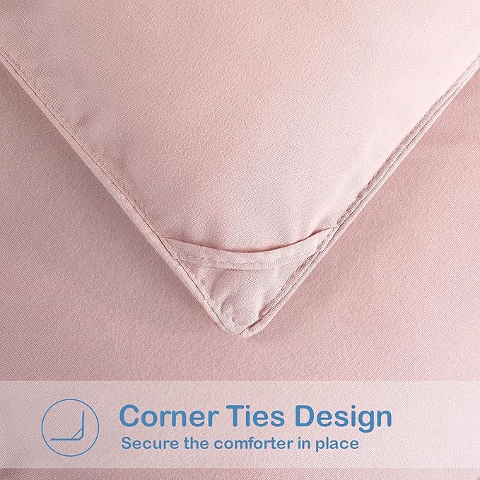 EASELAND Full Size Down Alternative Comforter - Quilted Duvet Insert for All Seasons, Soft Lightweight with Corner Tabs, Summer Winter Warm Bedding, Pink 82×86 Inches
