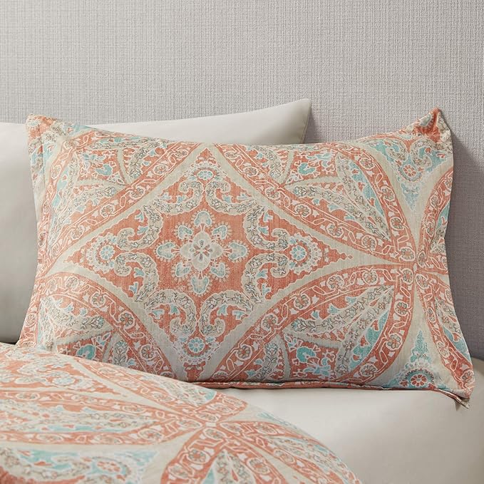 Comfort Spaces Bed in A Bag - Trendy Casual Design Cozy Comforter with Complete Sheet Set with Side Pocket, All Season Cover, Matching Shams, Full(80"x90"), Gloria, Damask Coral 9 Piece