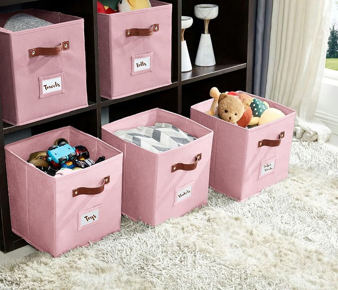 DECOMOMO Storage Bins, Cube Storage Bin with Labels, Fabric Storage Cubes for Shelves (10.5" x 11" / 6pcs, Pink) - Image 8
