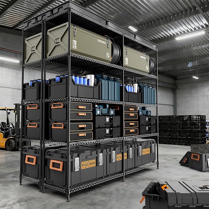 M MZG 5 Tiers Storage Shelves Load 1500LBS, Metal Shelving Wire Metal Shelving Unit Shelves for Storage Adjustable Garage Shelving for Pantry Kitchen Garage Black 15.8" D x 33.5" W x 70.5" H - Image 2