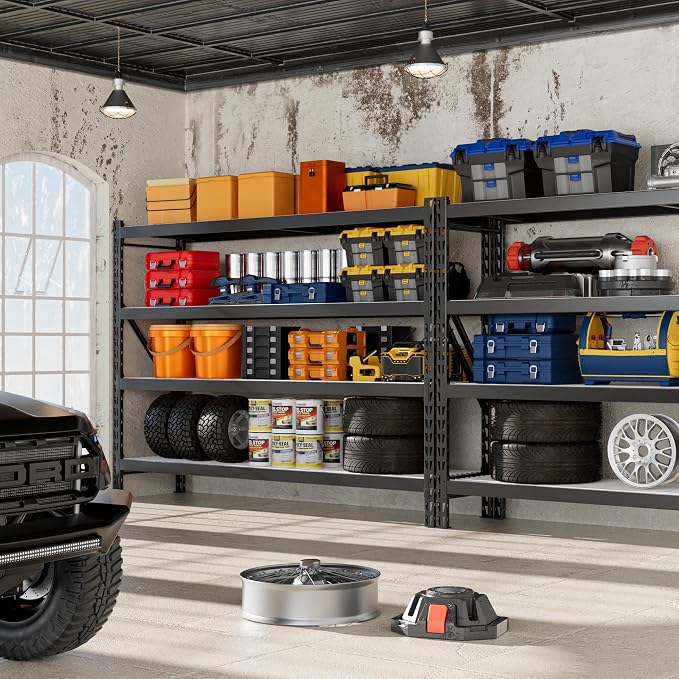 WORKPRO 77" Garage Shelving Unit, 8000LBS Heavy Duty Metal Storage Rack, Extra Wide Adjustable 4-Tier Shelves for Warehouse, Basement, and Garage, 77" W X 24" D X 72" H, Black - Image 2