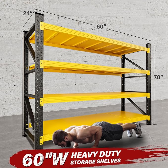 5000LBS Heavy Duty Garage Shelving Units,60" Wide & Deep Storage Shelves,Yellow Metal Garage Shelves,Large Storage Rack,Steel Shelf,Industrial Shelving for Shop,Warehouse,60" W x 24" D x 70" H - Image 2