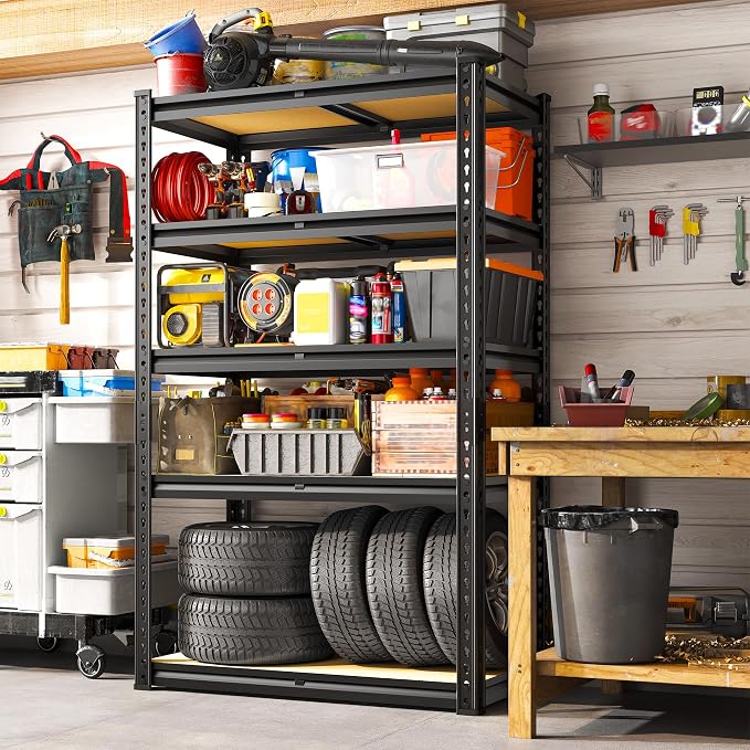 REIBII Storage Shelves 2020LBS Garage Shelving Heavy Duty Metal Shelving 5 Tier Metal Shelf for Garage Pantry Closet Kitchen Basement 28" W x 12" D x 59.8" H, 4 Pack - Image 4