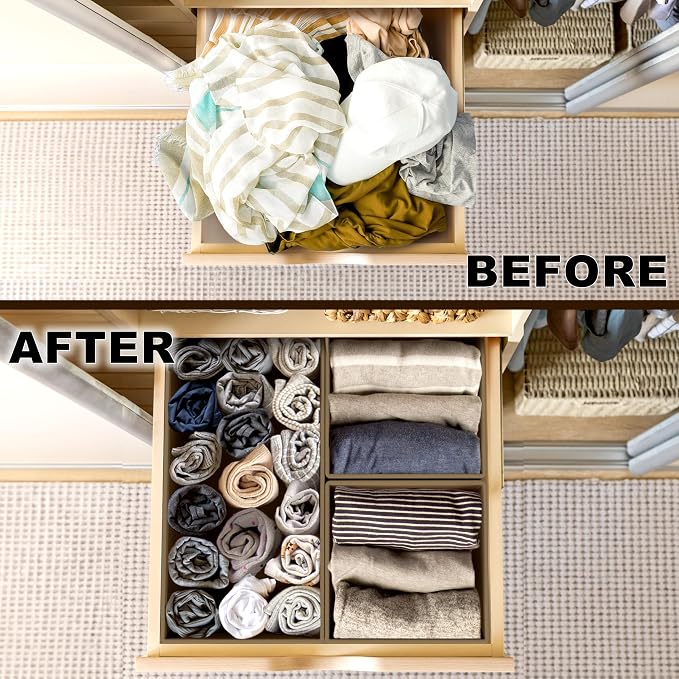 Simple Houseware Underwear Drawer Organizer for Lingerie/Undergarment/Bra/Panty/Sock/Onesie, Set of 6, Brown - Image 3