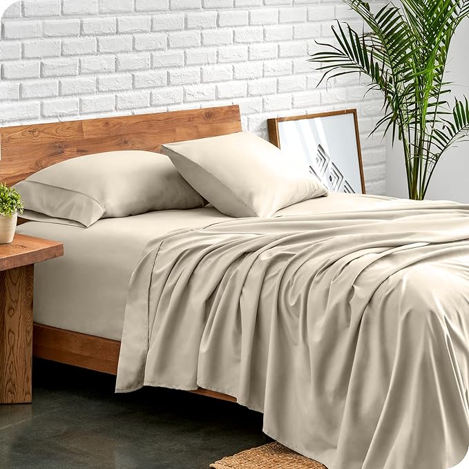 Bare Home Queen Sheet Set - 1800 Ultra-Soft Microfiber Queen Bed Sheets - Double Brushed - Deep Pockets - Easy Fit - 4 Piece Set - Bedding Sheets & Pillowcases (Queen, Sand)