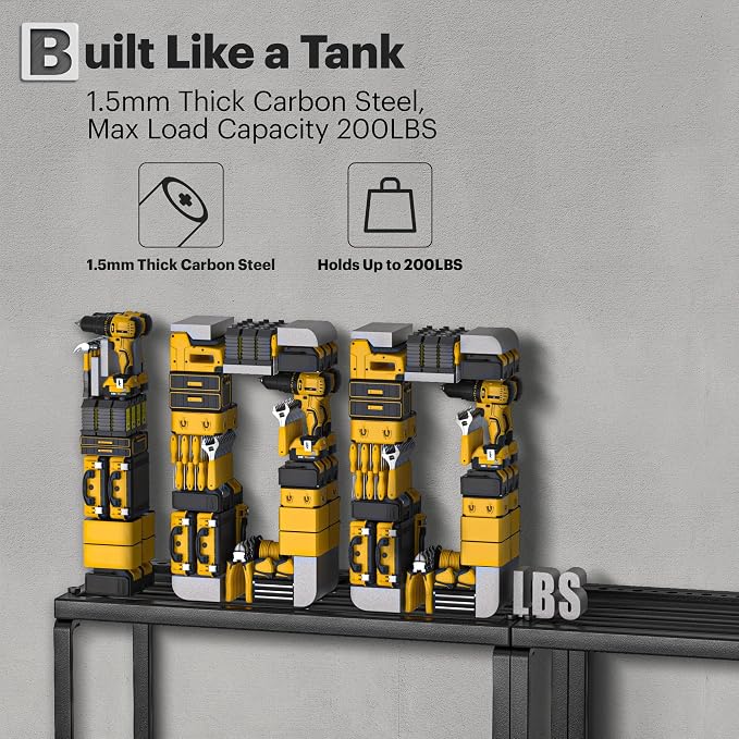 Spampur Power Tool Organizer, 15 Min Fast Assembly, 8 Slots 3 Layer Heavy Duty Metal & Max 150lb load Cordless Power Dill Holder in Garage/Workshop/Pegboard/Shed Suitable for giving for Father's Day - Image 4