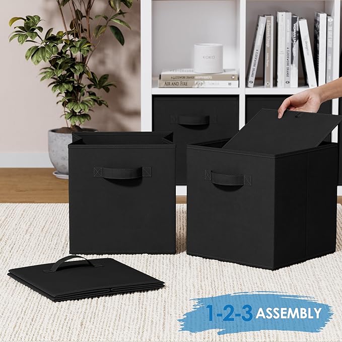 Storage Cubes Pack Of 8 - Standard Size Cube Storage Bin 10.5x10.5x11 With Dual Handles For Easy Carrying- Fabric Storage Bins Collapsible (Black) - Image 6