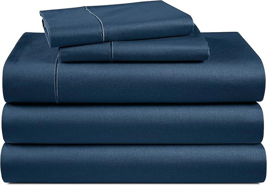 LANE LINEN 100% Egyptian Cotton Split King Sheets for Adjustable Beds, Long Staple Mercerized Bedding Sheets, Luxury Hotel Like Thick 15 inch Deep Pocket Reinforced French Seams - Estate Blue