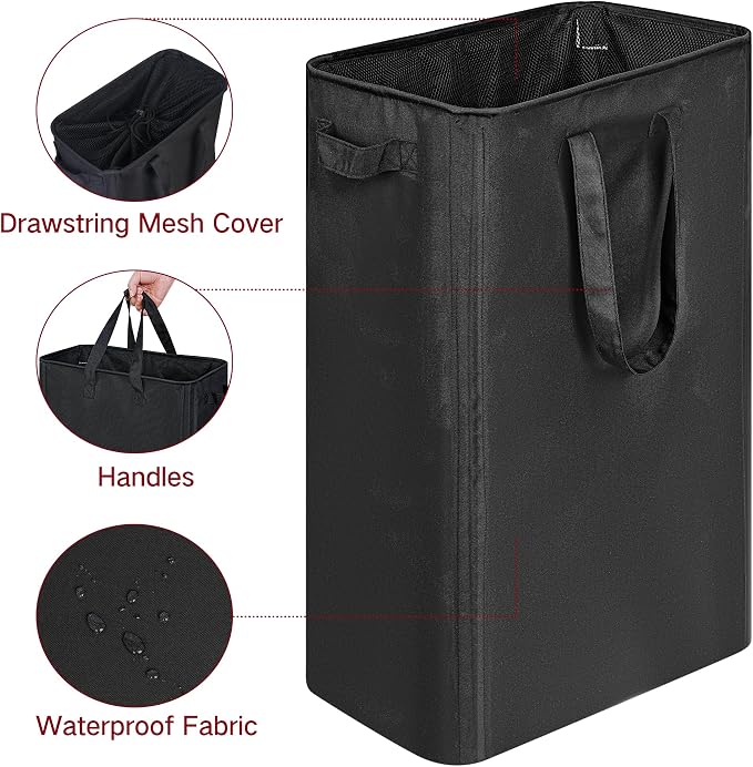 efluky Slim Laundry Basket, Narrow Laundry Hamper with Handles, Collapsible Dirty Clothes Hamper, Tall Laundry Bin for Laundry Room, Dorm and Bedroom, 19.8 Gallon(75L) Black (Pack of 2) - Image 3