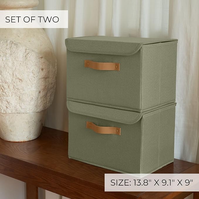ZICOTO Decorative Linen Storage Boxes with Lids - Large Set of 2 Organizer Bins for Your Home Decor - The Perfect Container to Safely Store Photos, Documents and Memory Box Keepsakes in Style - Image 6