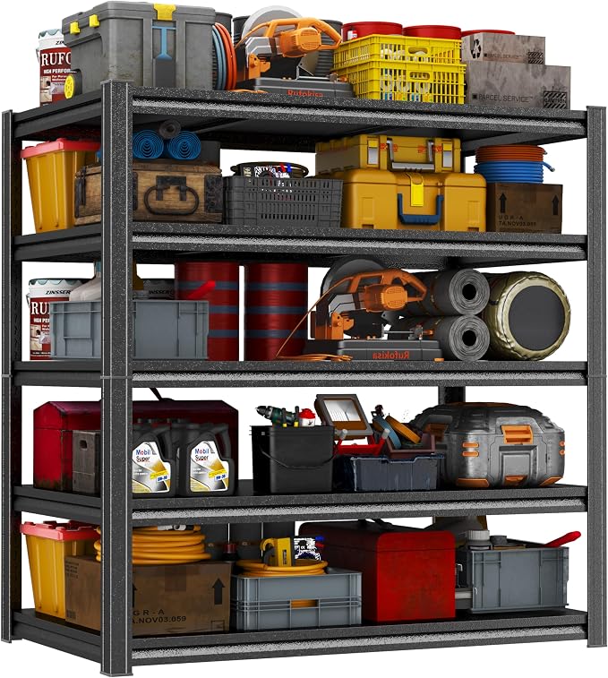 63"H-47"W Garage Shelving Unit 3000LBS Storage Shelves heavy duty adjustable meta1 shelf 5 tier storage rack for Basement, Warehouse, Pantry, Closet, Kitchen 63" H x 47.3" W x 23.6" D, Black by PRESTELION
