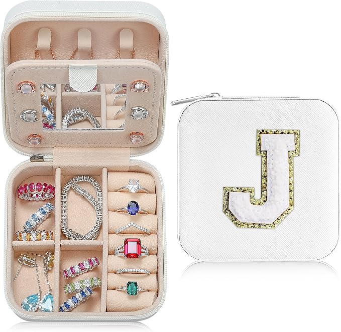 Parima Sister Birthday Gift Ideas - Travel Jewelry Case for Women Girls, Sisters Gifts from Brother| Birthday Gifts for Soul Friends - Letter J, White by PARIMA