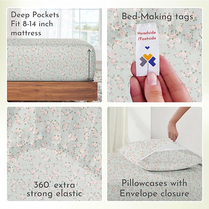 California Design Den Vintage Rose Sheet Set, Full Size Bed Sheets Set, 100% Cotton, Deep Pocket Full Sheets & Pillowcase Set, Soft Sateen Weave - Vintage Rose