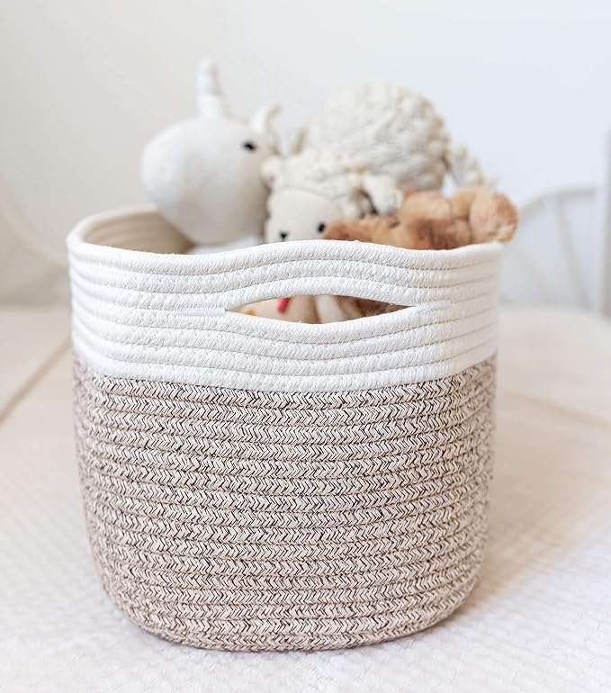 OrganiHaus Rope Baskets for Shelves - Set of 3 Woven Storage Baskets for Organizing, Closet & Toy Storage - Brown/Off-White - 15x9x10 - Image 7