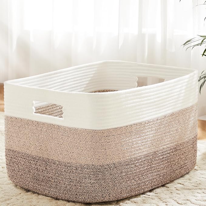 Artfeel Blanket Basket,Rectangle Woven Baskets for Storage,30L Laundry Basket for Decorative Nursery Blanket,Toys,Dirty Clothes and Magazine in Shelves,Baby Room,and Living Room by Artfeel