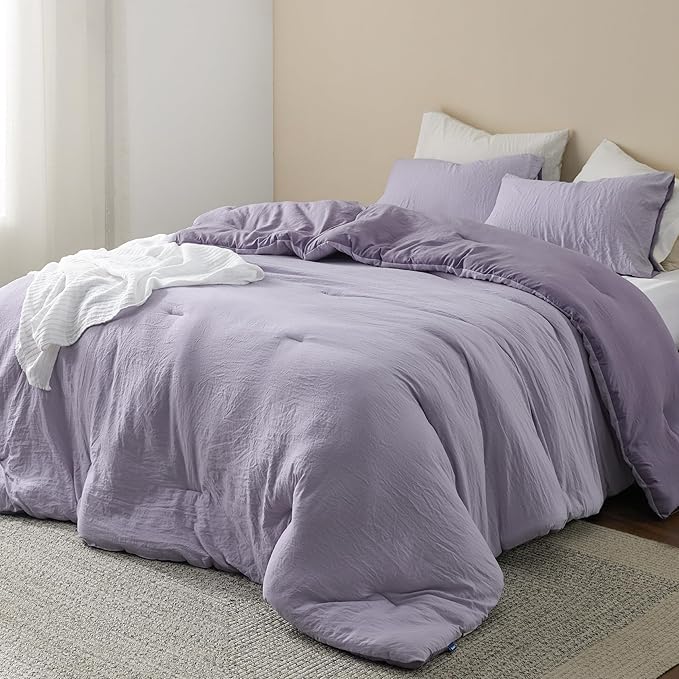 Bedsure Queen Comforter Set, Purple Lavender Soft Prewashed Bedding for All Seasons, 3 Pieces GentleSoft™ Bed Set, 1 Lightweight Comforter (90"x90") and 2 Pillowcases (20"x26")