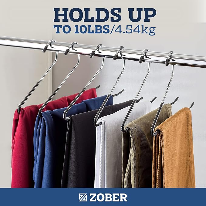 Zober Pants Hangers Non Slip - Open Ended Pants and Jean Hangers for Closet - Space Saving Clothes Hanger - Strong, Durable, Metal Pant Hangers (Black) - Image 4