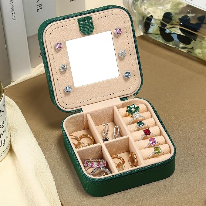 Parima Gifts for Grandkids Her - Trendy Travel Jewelry Case - Green Travel Jewelry Box | Birthday Gifts for Women Mom Gifts for Women - Letter A, Green - Image 4