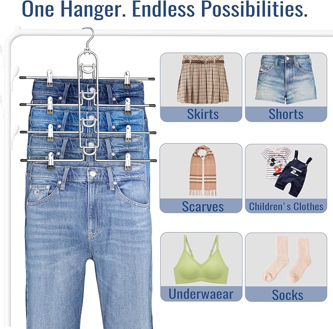 Pants Hangers With Clips, Newly Upgraded Detachable Space Saving Hangers for Skirts, Shorts & Trousers with Non slip clip,Heavy Duty Skirt Hangers - Hanging Closet Organizer And Storage,Patent Pending - Image 6