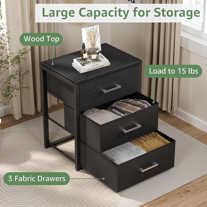 BOLUO Closet Drawers Black Fabric 3 Drawer Small Dresser for Closet Organizers and Storage Bedroom Dorm Modern - Image 4