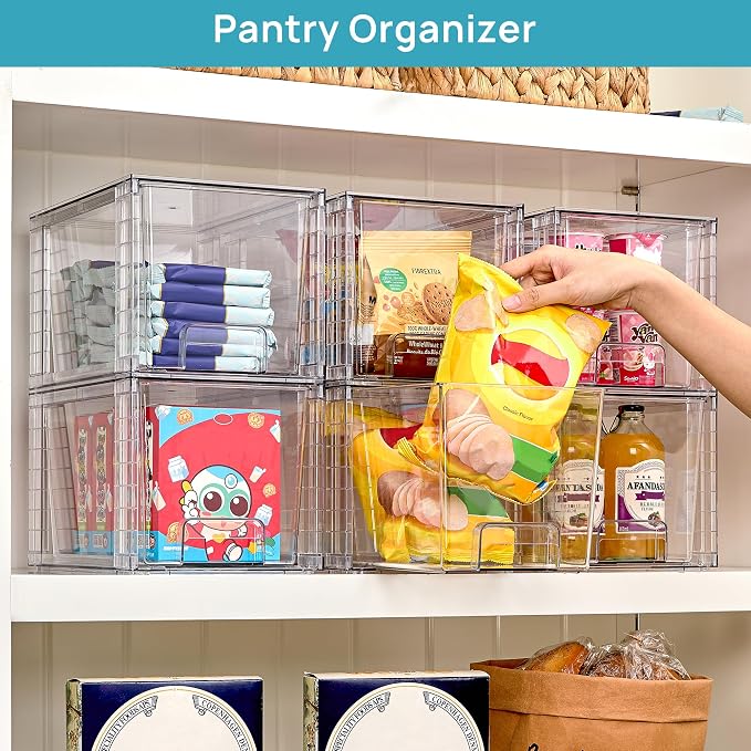 Vtopmart 8 Pack Large Stackable Storage Drawers,Clear Acrylic Drawer Organizers with Handles, Easily Assemble for Fridge, Bathroom,Kitchen Undersink,Cabinet,Pantry Organization and Storage - Image 4