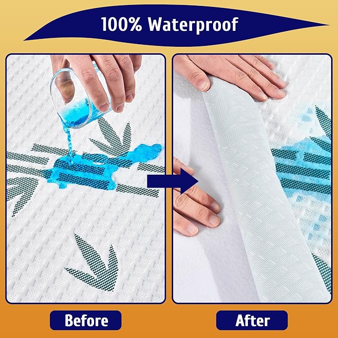 King Size Mattress Protector, Breathable Bamboo Viscose Waterproof Mattress Pad Cover, Cooling Stripe Style, 6-18 inches Deep Pocket