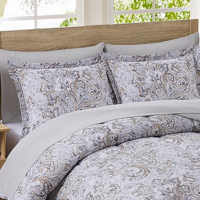 Paisley Comforter Set Queen with Sheets Bed in a Bag – Deep Pocket Fitted Sheet with Elastic Corners, Cozy Comforter, Pillowcases & Shams – Soft Microfiber All Season Bedding – Machine Washable